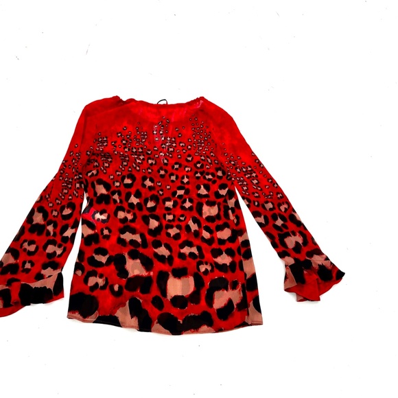 JustCavalli  jaguar print red  silk blouse  size M - Picture 2 of 6